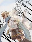  1boy 1girl arm_tattoo arms_around_waist bare_shoulders blonde_hair blue_eyes blue_scarf bow brother_and_sister clenched_hands comforting consoling crying crying_with_eyes_open detached_sleeves dutch_angle ghost hair_bow hair_ornament hairclip headphones headset hug hug_from_behind kagamine_len kagamine_rin leg_warmers necktie number_tattoo sailor_collar scarf setora shirt short_hair shorts siblings sleeveless sleeveless_shirt soundless_voice_(vocaloid) spirit surprised tattoo tears translucent transparent tree twins vocaloid yellow_neckwear 