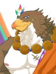  avian brown_feathers feathers gandharva male multicolored_feathers muscular muscular_male scar solo toimo_2610 tokyo_afterschool_summoners two_tone_feathers video_games white_feathers 