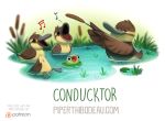  anatid anseriform avian bird cattail_(plant) cryptid-creations duck group lily_pad musical_note plant 