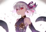  fate/grand_order fate_(series) gray_hair jonsun kama_(fate/grand_order) petals red_eyes ribbons short_hair white 