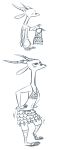  2018 ambiguous_gender antelope anthro barefoot better_version_at_source blue_and_white blush bottomwear bovid bracelet clothed clothes_hanger clothing crop_top facial_markings fuel_(artist) fuel_(character) gazelle half-closed_eyes hands_on_hips hi_res holding_object horn jewelry mammal markings monochrome motion_lines shirt simple_background skirt solo tank_top topwear white_background 