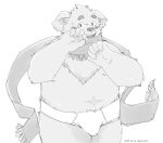  2019 anthro belly blush canid canine canis clothing cu_sith_(tas) domestic_dog hi_res humanoid_hands male mammal moujya overweight overweight_male scarf simple_background solo tokyo_afterschool_summoners underwear video_games 