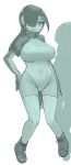  2018 animal_humanoid armwear avian avian_humanoid big_breasts biped breasts camel_toe clothed clothing digital_drawing_(artwork) digital_media_(artwork) duo elbow_gloves eyelashes female footwear front_view full-length_portrait fully_clothed gloves green_and_white hair hair_highlights hair_over_eye hand_on_hip headgear headphones headset hi_res huge_breasts humanoid ibityuttyu japanese kemono_friends king_penguin_(kemono_friends) knock_kneed legwear leotard long_hair looking_aside looking_away monochrome nipple_outline penguin_humanoid portrait pose shoes simple_background smile socks solo_focus standing suspended_in_midair thigh_highs white_background 