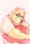  2019 absurd_res anthro clothing duo eyewear glasses heylaw21 hi_res hug human humanoid_hands male male/male mammal shirt tokyo_afterschool_summoners topwear ursid video_games volos 