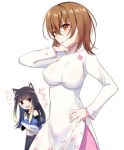  2girls animal_ears black_hair breasts brown_eyes brown_hair cat_ears embarrassed gradient_hair kuroyoru_umidori large_breasts long_hair midriff misaka_worst multicolored_hair multiple_girls nemu_mohu smirk stuffed_animal stuffed_dolphin stuffed_toy to_aru_majutsu_no_index to_aru_majutsu_no_index:_new_testament vietnamese_dress 