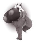  &lt;3 alexaxes anthro big_breasts breast_fondling breasts canid canine curvaceous female fondling hand_on_breast hi_res huge_breasts hyper hyper_breasts looking_at_viewer mammal monochrome nipples nude pussy solo standing thick_thighs 