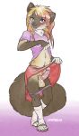  2019 5_fingers 5_toes anthro bottomwear brown_fur clothed clothing crossdressing digital_media_(artwork) fur girly hair long_hair looking_at_viewer male mammal marten mustelid musteline panties pubes skirt solo standing tan_fur toes underwear unimpressive 