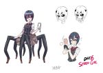  1girl black_hair insect_girl monster_girl multiple_eyes multiple_legs phone red_eyes ryuusei_(mark_ii) school_uniform short_hair skirt spider_girl thighhighs 