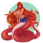  1:1 animal_humanoid big_breasts bottomwear breasts cleavage clothed clothing female hair hi_res humanoid kokobuttz lamia long_hair looking_at_viewer miia_(monster_musume) monster_musume red_hair reptile scalie skirt snake solo 