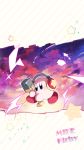  amedama_(akaki_4207) blush character_name cloud cloudy_sky commentary_request copy_ability eighth_note headphones highres holding holding_microphone kirby kirby&#039;s_dream_land kirby_(series) microphone musical_note nintendo no_humans polka_dot shooting_star sky star 