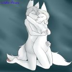  1:1 2019 4_toes 5_fingers anthro anthro_on_anthro arctic_wolf barefoot biped breast_grab breasts canid canine canis chest_tuft clipped_ear digital_media_(artwork) digitigrade duo eyebrows eyelashes eyes_closed female fur hair hand_on_breast hand_on_stomach happy humanoid_hands kneeling male male/female mammal medium_breasts nathan_fawe navel nude nuzzling pawpads romantic silver_hair simple_background smile toes tuft what_the_hart_wants white_fur white_hair white_nose wolf wolfie-pawz 