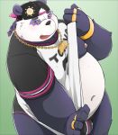  alp_(tas) belly blush braided_hair bulge clothed clothing clothing_lift cmasutta giant_panda hair hat headgear headwear jewelry male mammal moobs navel necklace nipples shirt shirt_lift slightly_chubby solo thick_thighs tokyo_afterschool_summoners topwear underwear ursid video_games 