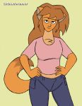  cjshadorunner clothing domestic_cat felid feline felis female mammal pants shirt smile solo topwear 