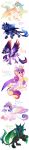  2019 absurd_res black_fur blue_eyes cosmic_hair dragon feathered_wings feathers felid female feral friendship_is_magic fur grey_fur group hi_res hioshiru hybrid mammal my_little_pony mythology paws pink_eyes pink_fur princess_celestia_(mlp) princess_luna_(mlp) purple_fur simple_background smile sphinx white_background wings 