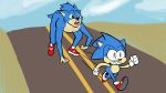  absurd_res blue_fur chasing chest_tuft clothing crawling creepy eulipotyphlan footwear fur grass green_eyes hedgehog hi_res male mammal open_mouth outside road running scared shoes skribbleydoo sonic_(series) sonic_movie sonic_the_hedgehog teeth tongue tuft 