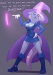  2019 absurd_res anthro anthrofied boots bottomwear breasts chrysalisdraws cleavage clothed clothing dialogue dildo english_text equid female footwear friendship_is_magic hi_res horn mammal my_little_pony sex_toy skirt solo text trixie_(mlp) unicorn 