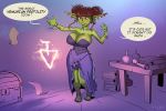  2019 big_breasts breasts cleavage clothed clothing digital_media_(artwork) downdlouse fan_character female goblin greenskin hair humanoid magic not_furry orionart smile solo spell 