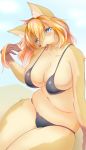  absurd_res anthro bikini blush camel_toe canid canine clothing female gingo0101 ginko0101 hi_res kemono looking_at_viewer mammal nipple_outline slightly_chubby solo swimwear thick_thighs wide_hips 
