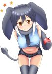  2019 african_bush_elephant_(kemono_friends) amber_eyes animal_humanoid apple arms_under_breasts armwear belly belt big_breasts big_ears biped black_bottomwear black_clothing black_shorts blue_clothing blue_shirt blue_topwear blush bottomwear breasts clothed clothing crop_top cutoffs denim_shorts digital_drawing_(artwork) digital_media_(artwork) elbow_gloves elephant_humanoid eyebrow_through_hair eyebrows female floppy_ears food front_view fruit fully_clothed glistening glistening_hair gloves grey_armwear grey_clothing grey_ears grey_gloves grey_hair grey_socks grey_tail hair hair_highlights hajime_ilust half-length_portrait hi_res holding_food holding_object humanoid japanese kemono_friends leaning leaning_forward legwear light lighting looking_at_viewer mammal midriff multicolored_hair navel necktie plant pockets portrait proboscidean proboscidean_humanoid raised_eyebrows scarf shadow shirt short_hair shorts simple_background smile socks solo standing star tail_tuft thigh_gap thigh_highs thigh_socks topwear translucent translucent_hair trunk trunk_hold tuft two_tone_hair white_background white_hair white_highlights 