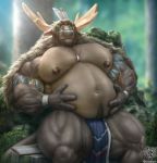  antlers blizzard_entertainment bodypaint bovid bovine capreoline cervid forest hi_res highmountain_tauren horn huge_muscles jugg4 male mammal mountain musclegut muscular realistic slightly_chubby solo summer tattoo tauren thick_thighs tree tricep video_games warcraft 