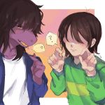  1:1 2019 anthro blush clothed clothing deltarune digital_media_(artwork) duo female hair hi_res human kris_(deltarune) male mammal reptile scalie simple_background smile susie_(deltarune) teeth tomapon55_(artist) video_games 