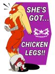  2019 anthro avian big_breasts big_butt blaziken blue_eyes breasts butt canid canine digital_media_(artwork) dog_costume duo female fur gir hair hi_res humor invader_zim knightmoonlight98 lycanroc mammal midnight_lycanroc nickelodeon nintendo pok&eacute;mon pok&eacute;mon_(species) simple_background smile text thick_thighs video_games white_fur 