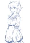  absurd_res anthro clothed clothing domestic_cat felid feline felis female fur hair hi_res kemono looking_at_viewer magiace mammal monochrome simple_background sketch smile solo standing white_background 
