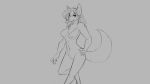  16:9 2019 anthro breasts canid canine female fox grey_background greyscale hair long_hair looking_at_viewer mammal monochrome nipples nude open_mouth pussy simple_background smile solo standing watsup 