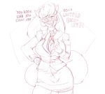  anthro bottomwear breasts callie_briggs cleavage clothed clothing dialogue domestic_cat felid feline felis female hanna-barbera hi_res jacket mammal mole_(marking) monochrome necktie seductive skirt suit swat_kats van_(artist) 