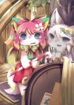  absurd_res anthro black_nose blue_eyes bow candy_can clothing domestic_cat felid feline felis female flower fur greay_hair grey_fur hair hi_res jewelry mammal nemesia/haineko open_mouth pink_hair pink_nose plant shirt topwear white_fur 