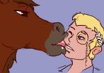  2019 2d_animation ambiguous/ambiguous ambiguous_gender animated bestiality blonde_hair blonde_mane blue_background blue_eyes brown_hair brown_mane clothing duo equid equine eye_contact eyebrows eyewear feral feral_on_feral french_kissing fur hair horse human human_on_feral human_to_feral interspecies kissing laurel_wreath looking_at_another mammal mane monocle multicolored_hair multicolored_mane nude pointy_ears post_transformation saliva short_hair side_view silao simple_background species_transformation transformation ungulatr 