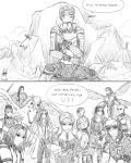  1boy 2koma 6+girls age_difference alien armor artist_name assertive avengers avengers:_endgame bald bald_girl blush bodysuit captain_marvel carol_danvers comic english_text fajar_ekka_setyawan formal gamora greyscale harem highres holding hope_van_dyne infinity_gauntlet insect_wings jacket long_hair mantis_(marvel) marvel mature monochrome multiple_girls naughty_face nebula_(marvel) offering_hand okoye outstretched_hand pegasus pepper_potts peter_parker rescue_(iron_man) rock scarlet_witch seductive_smile sexually_suggestive short_hair shuri_(marvel) simple_background sketch smile spider-man spoilers suit sweat sword text_focus valkyrie_(marvel) wanda_maximoff wasp_(marvel) weapon white_background wings 