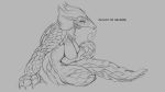  16:9 2018 anthro big_breasts breasts dialogue female grey_background hair half-closed_eyes long_tongue mammal monochrome nipples nude pangolin simple_background solo text tongue watsup 