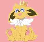  3_toes absurd_res ambiguous_gender backsash blue_eyes brown_nose chest_tuft crown cute_fangs ears_back eeveelution fluffy fur happy hi_res hindpaw jewelry jolteon looking_at_viewer necklace nintendo pawpads paws pink_pawpads pivoted_ears pok&eacute;mon pok&eacute;mon_(species) sitting smile snout solo toes tongue tongue_out tuft video_games yellow_fur 