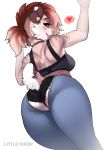  &lt;3 absurd_res anthro bra butt clothed clothing digital_media_(artwork) fangs felid feline female fur hair hi_res littlesheep looking_at_viewer looking_back mammal panties rear_view simple_background smile solo standing striped_fur stripes underwear white_background 