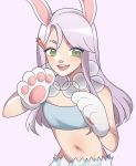  2019 8ko anthro blue_fur blush breasts bubble carrot clothed clothing digital_media_(artwork) dovey_quill female food fur gloves green_eyes hair hi_res lagomorph leporid mammal multicolored_fur navel paws plant rabbit small_breasts solo usawa_fuwakaru vegetable white_fur 