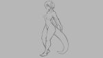  16:9 2018 anthro breasts female grey_background hair lutrine mammal monochrome mustelid navel nipples pussy short_hair simple_background solo standing watsup 