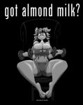  2019 anthro big_breasts bite biting_lip black_background blush breasts camel_toe clothing female hair hi_res huge_breasts lactating lips long_hair looking_at_viewer mammal milk monochrome nipple_outline rodent sciurid self_bite simple_background solo spread_legs spreading surprise tgwonder thick_thighs torn_clothing training weights 