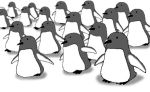 3_toes ambiguous_gender animated avian beak bird black_beak feral fur grey_fur group large_group loop low_res penguin simple_background taku toes walking white_background white_fur 
