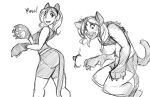  2018 4_breasts absurd_res anthro before_and_after breast_expansion breasts butt clothing cute_fangs digital_drawing_(artwork) digital_media_(artwork) domestic_cat expansion fake_cat_ears fake_ears felid feline felis female hair handwear hi_res human human_to_anthro long_hair looking_at_viewer mammal mittens monochrome multi_breast nipples open_mouth simple_background smile solo species_transformation standing surprise tail transformation watsup white_background 