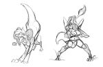  absurd_res all_fours breasts breath breath_powers clothing dragon duo eyes_closed female fire fire_breathing hair hi_res horn monochrome navel nipples open_mouth simple_background species_transformation standing tongue tongue_out torn_clothing transformation watsup white_background 