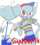  alien bat_(object) blue_skin clothed clothing crossdressing crossgender earthbound_(series) female giygas low_res morphine_(artist) ninten nintendo red_eyes sketch solo text tomboy video_games 