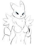  anthro breasts digimon digimon_(species) featureless_breasts female hi_res looking_at_viewer navel pururing renamon restricted_palette solo 