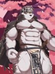  2019 abs absurd_res anthro armpit_hair canid canine canis clothing fur headband hi_res horkeukamui littleblackalas male mammal multicolored_fur muscular muscular_male nipples pecs solo tokyo_afterschool_summoners video_games white_fur wolf 