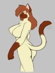  anthro breasts butt featureless_breasts felid feline female fur hair looking_at_viewer mammal simple_background solo standing starfighter 