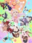  2boys 6+girls armpits arms_up black_hair blonde_hair blush capelet child_gilgamesh chloe_von_einzbern confetti convenient_censoring dark_skin drinking emiya_shirou eyes_closed fate/kaleid_liner_prisma_illya fate_(series) gakumazawa_tatsuko glasses highres homurahara_academy_uniform illyasviel_von_einzbern kaleidostick katsura_mimi key_visual kurihara_suzuka leotard long_hair looking_at_viewer luviagelita_edelfelt magical_girl magical_ruby magical_sapphire miyu_edelfelt moriyama_nanaki multiple_boys multiple_girls navel official_art one_eye_closed open_mouth pink_hair pleated_skirt prisma_illya red_eyes school_uniform skirt smile thighhighs tohsaka_rin upper_teeth white_hair 