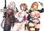  3girls areolae blue_eyes blush breasts brown_hair censored cleavage crotch_cutout curvy girls_frontline grizzly_mkv_(girls_frontline) gun heterochromia huge_breasts large_areolae long_hair looking_at_viewer mk23_(girls_frontline) multiple_girls nipple_piercing nipples piercing pk_(girls_frontline) pubic_hair purple_eyes pussy red_eyes revealing_clothes silver_hair smile thick_thighs thighhighs thighs weapon wide_hips yui.h 