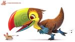 avian beak big_beak bird chasing cryptid-creations dinosaur dromaeosaurid duo hybrid mammal mouse murid murine reptile rodent running scalie size_difference theropod toucan 