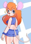  anthro blush butt chip_&#039;n_dale_rescue_rangers clothed clothing disney female gadget_hackwrench hi_res looking_at_viewer mammal mouse murid murine open_mouth pururing rodent simple_background solo standing 