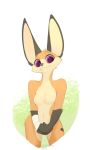  2019 anthro breasts canid canine featureless_breasts female fox hi_res invalid_tag mammal navel nude pink_eyes simple_background solo standing togaed 